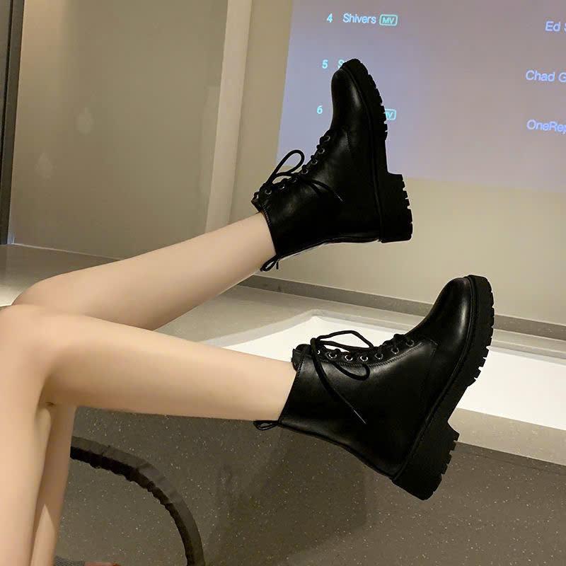 Women's Low-Cut Leather Boots - Women's Ullzang Lace-Up Boots Msp 818