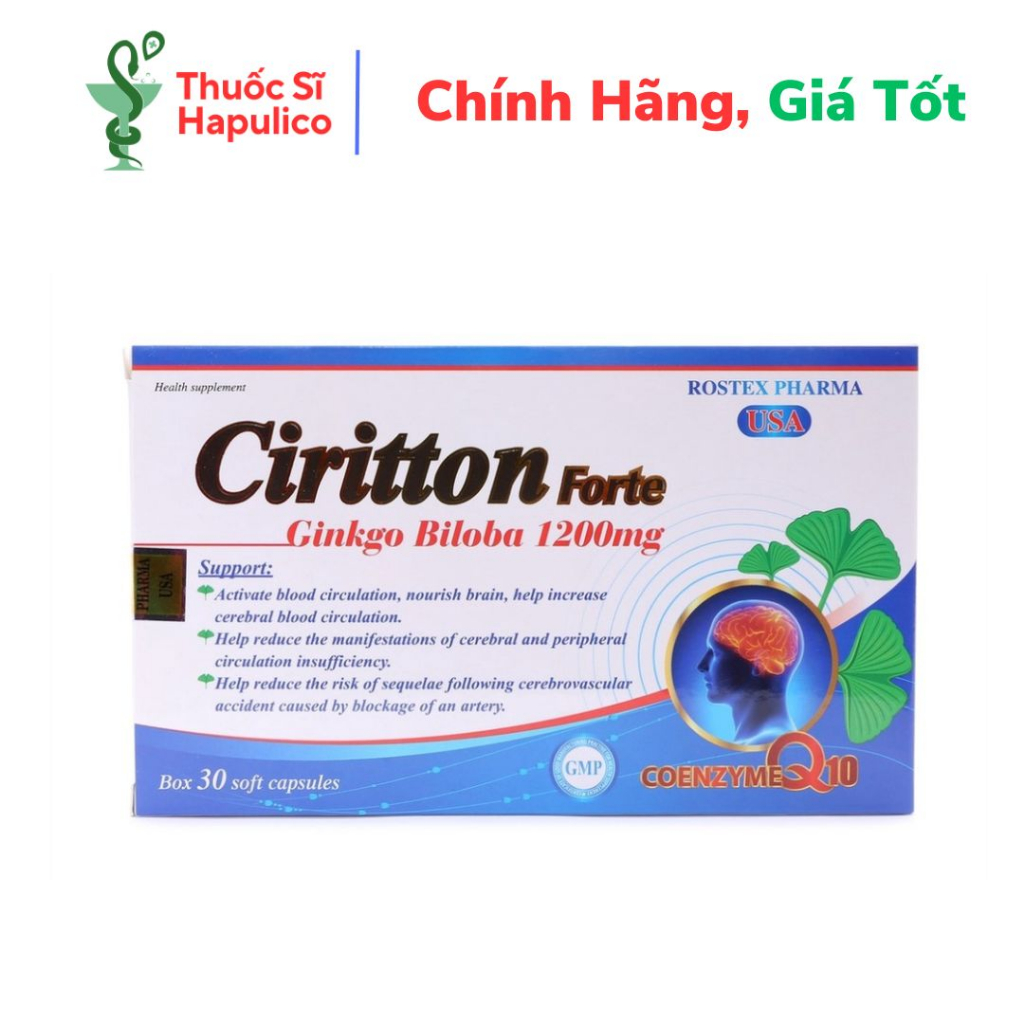 Hoạt huyết dưỡng não Ciritton Ginkgo Biloba 1200mg - 30 viên Ciritton f rte