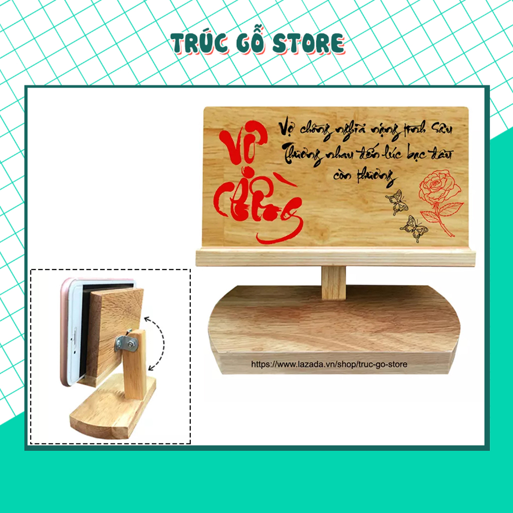 Giá đỡ điện thoại, kệ điện thoại bằng gỗ viết chữ thư pháp xem phim, nghe nhạc tiện lợi - HÀNG CAO CẤP (Chữ Vợ Chồng)