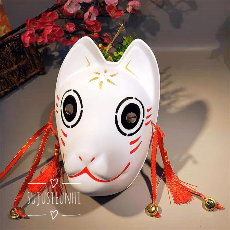 (10 mẫu) mặt nạ hồ ly vẽ nửa mặt phong cách cổ xưa hoá trang cos anime mèo sói Nhật Bản