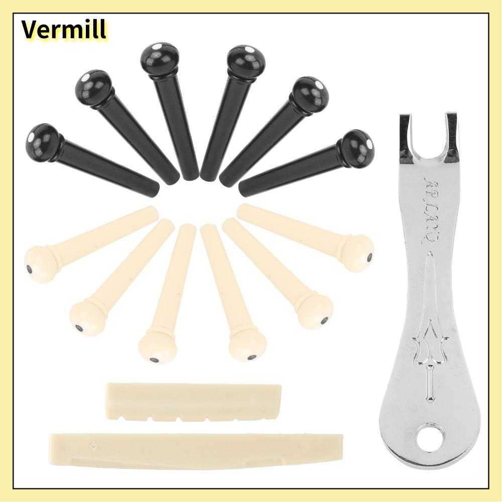 VERMILL ​12 Pcs Với đai ốc yên xe ​ Chốt cầu đàn guitar acoustic ​ Đen và Trắng Bộ dụng cụ chốt dây ​ Chốt đàn guitar dân gian Di động ​ Dụng cụ tháo lắp ​ ​ Đai ngựa cầu đàn guitar ​ ​ Dành cho guitar acoustic/folk ​