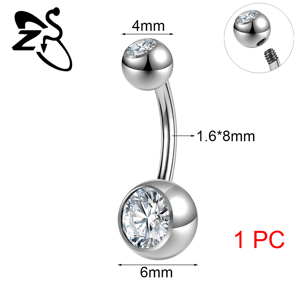1 PC stianless thép vòng khuyên rốn pha lê khuyên rốn 14g Vòng khuyên rốn sợi chỉ bên ngoài Xỏ Khuyê