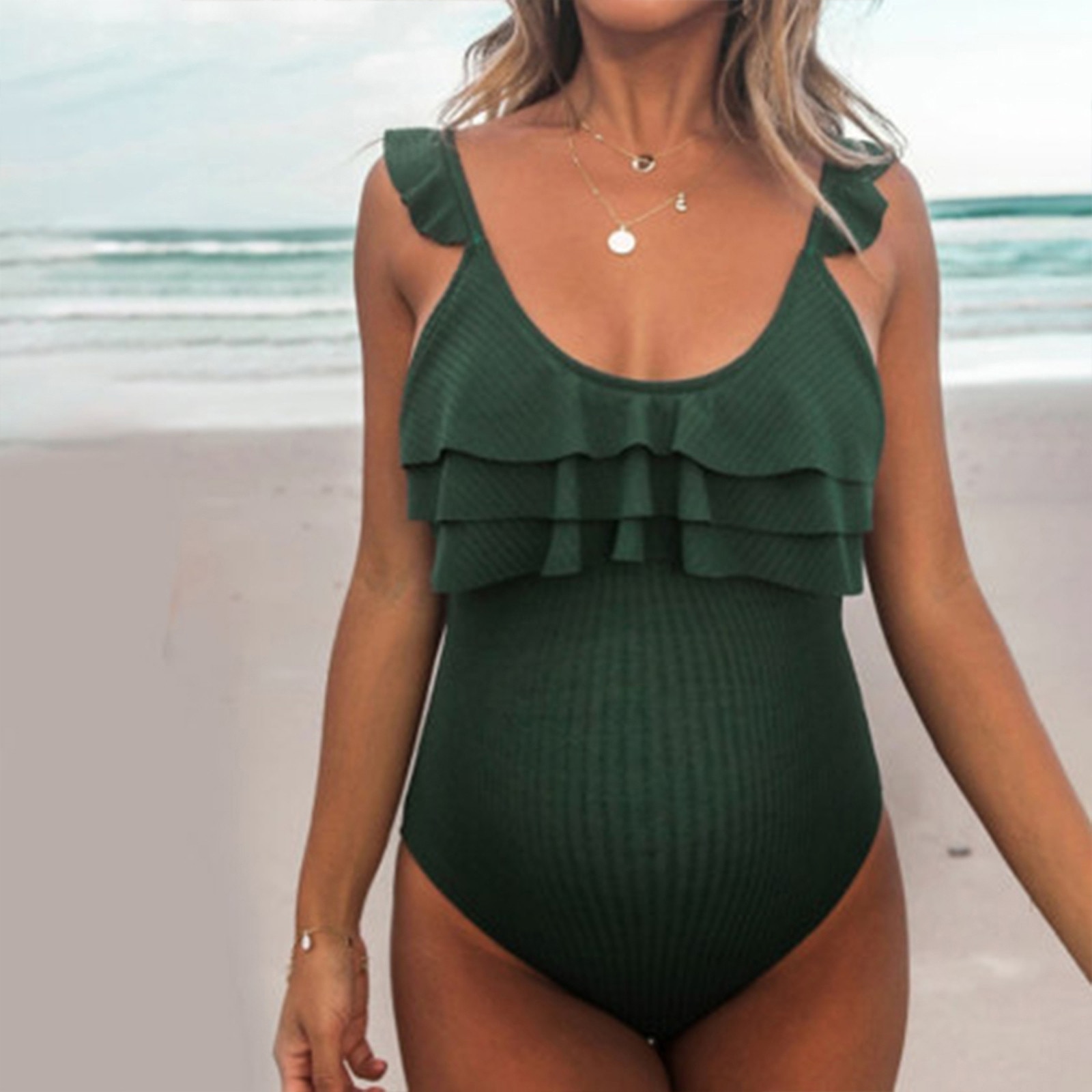 ชุดว่ายน้ำฤดูร้อนสำหรับหญิงตั้งครรภ์2021แฟชั่น One-Piece Maternity ชุดว่ายน้ำชุดว่ายน้ำลูกไม้บิกินี่ว่ายน้ำ Beachwear #4