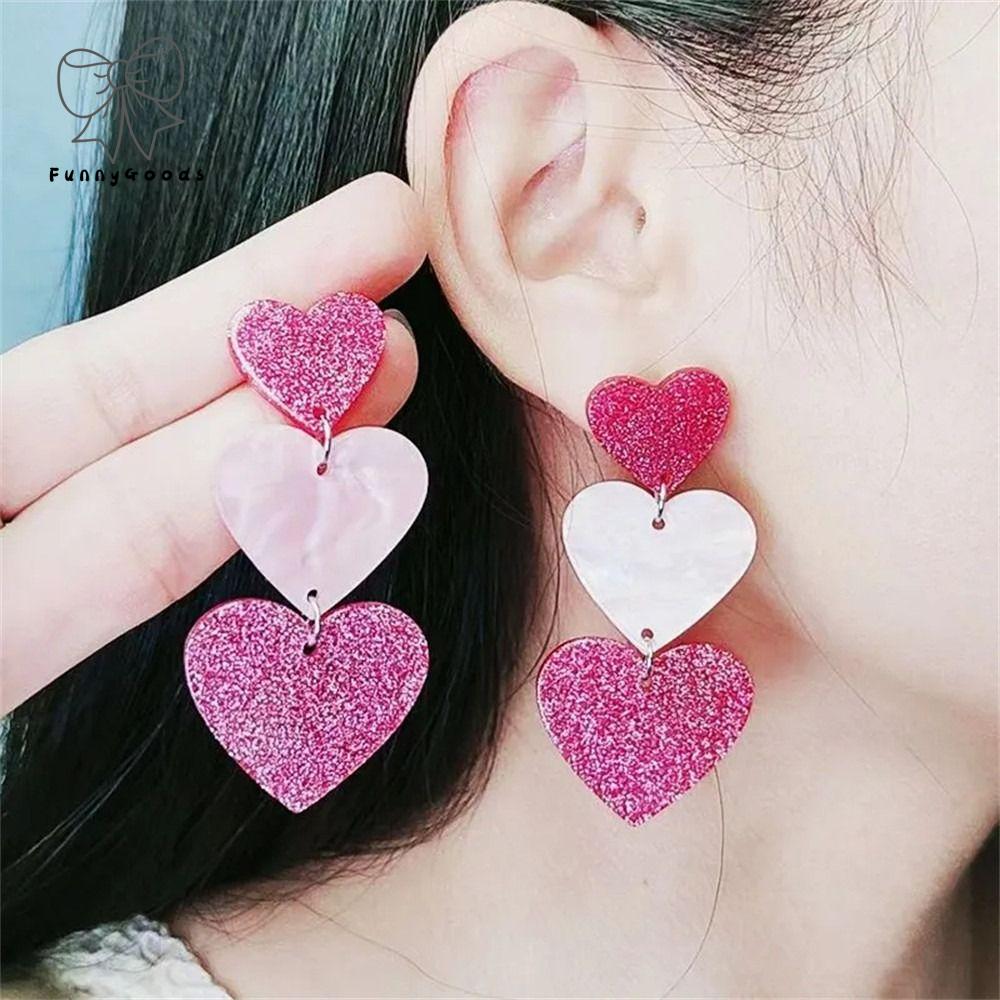 GEYU Boho Bông Tai Vòng lủng lẳng Phóng đại Màu hồng Hoa tai tua rua Tinh tế Dễ thương Bông tai Thả Dài Quà sinh nhật
