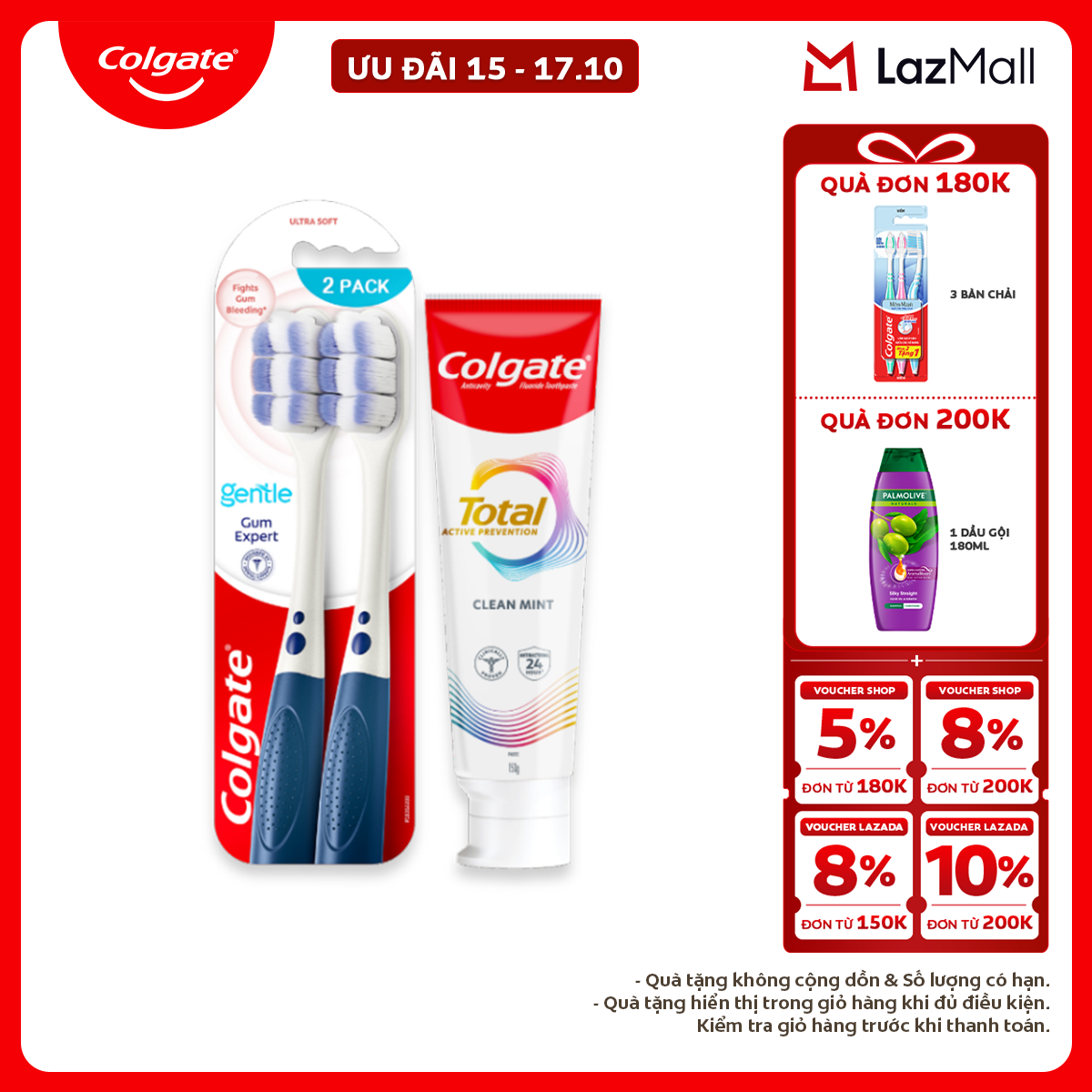 Bộ sản phẩm Colgate Total chăm sóc răng miệng toàn diện (Kem đánh răng  Bàn chải)