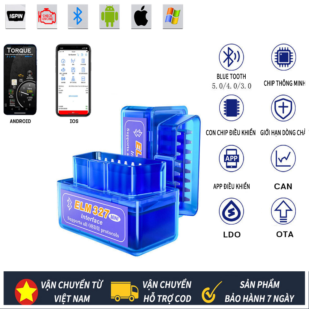 Đầu đọc mã elm327 v2.1 obd2 bluetooth - máy quét ô tô chuyển đổi chẩn đoán obd obdii cho xe ô tô