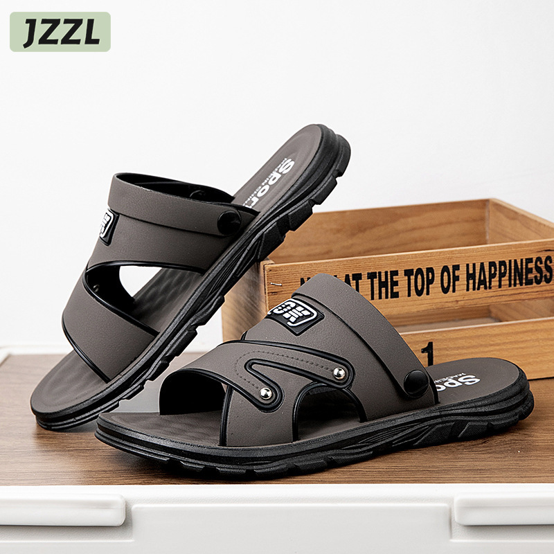 JZZL One-word sandals men's fashion outer wear slippers non-slip and wear-resistant one shoe two wear beach men's cool slippers