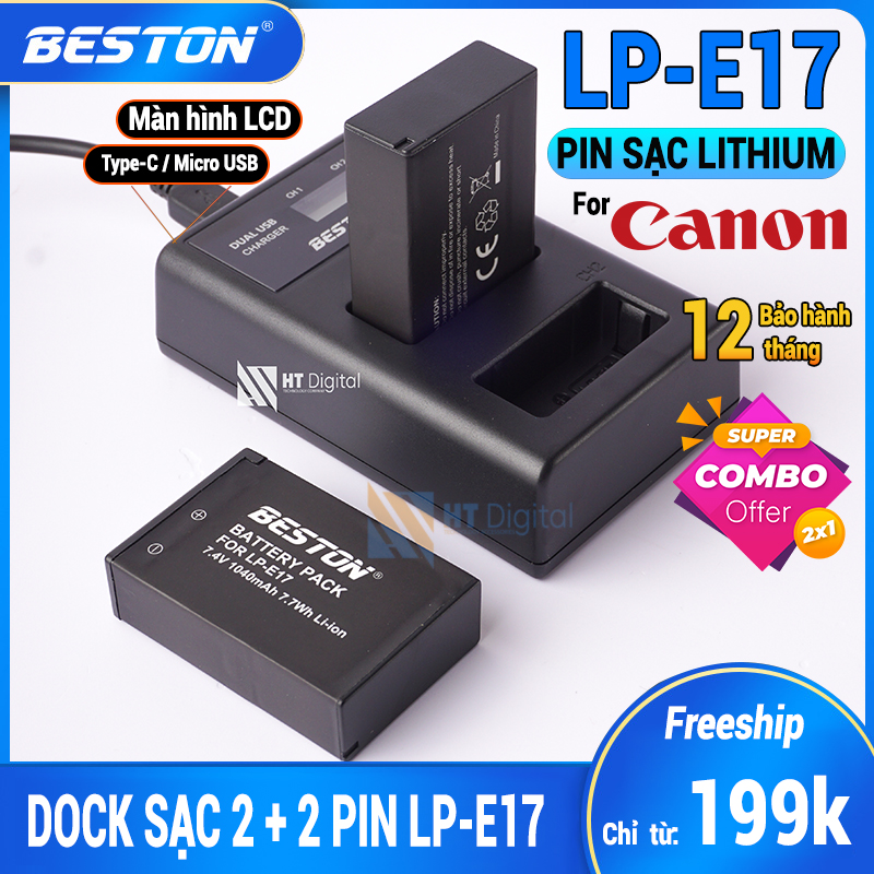 Pin sạc Canon LP-E17 kèm Sạc Đôi Pin Beston màn hình LED thông minh Cho