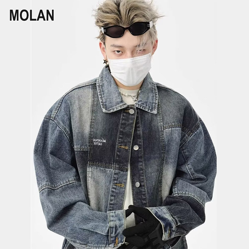 MOLAN Design sense stylish denim jacket men's loose casual cargo jacket