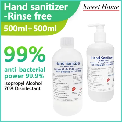 Hand sanitizer rinse free (moisturizing odourless & pH: 7)Isopropyl Alcohol Liquid disinfectant(kills 99.9% of bacteria) 500ml+500ml