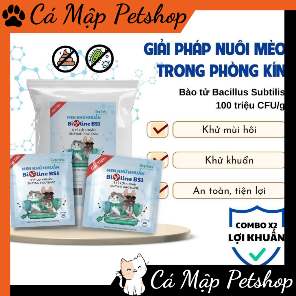 Men khử mùi cát mèo bioline bs1, bột khử mùi cát mèo bioline bs1 diệt khuẩn giảm mùi hôi phòng