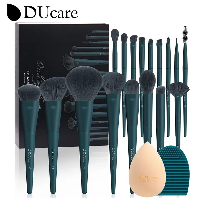  Ducare 17 cái Bộ cọ trang điểm với bàn chải miếng rửa bát & miếng bọt biển trang điểm chuyên nghiệp mặt bột bóng mắt kem lỏng dạng bột Kit hộp quà tặng 【bài trong 24 giờ & 90 ngày Dịch vụ bảo hành  