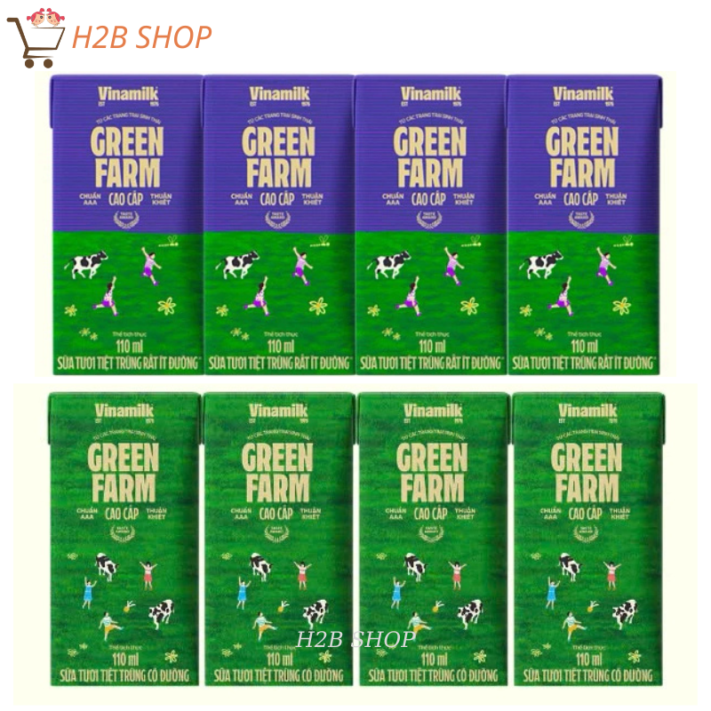 Vỉ 4 hộp sữa Tươi Tiệt Trùng Vinamilk Green Farm ít đường / Có đường 110ml