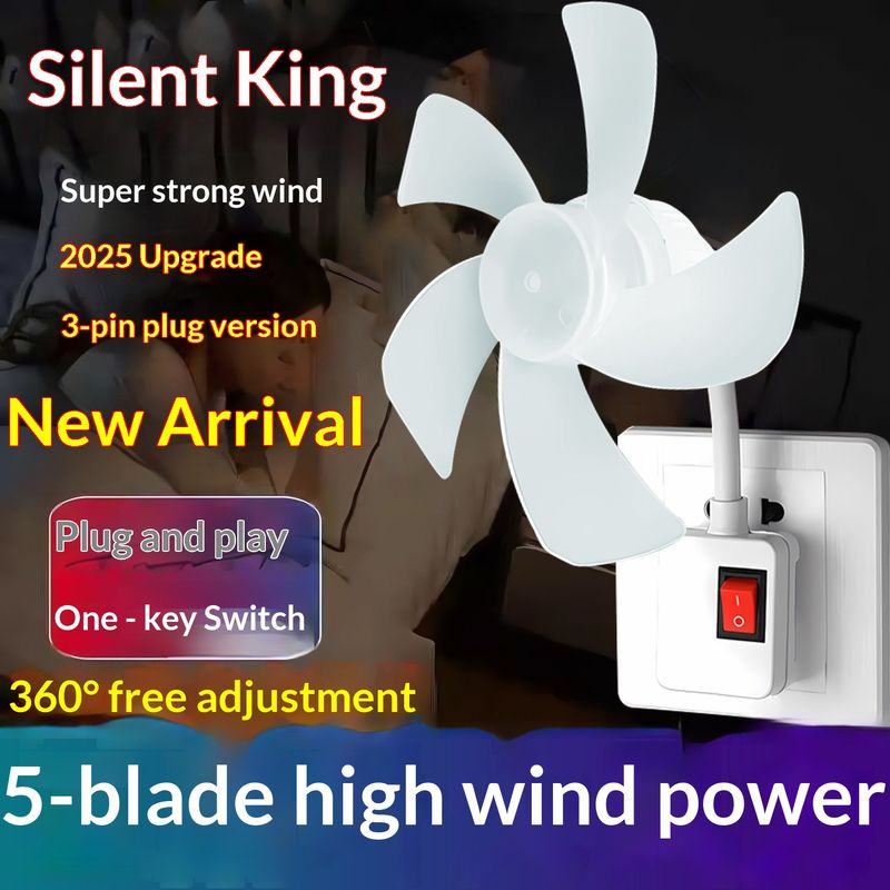 2026New Wall Mount Fan with 5 Blades, Quiet Operation, Strong Wind, 360-Degree Adjustable Neck, Plug and Play Design for Kitchen, Bedroom, Living Room ราคา 84 บาท*ส่งฟรี
