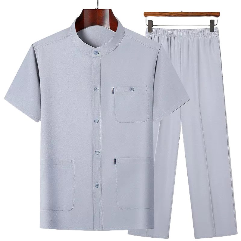 Bộ đồ cổ tàu ba túi màu trơn, set nam áo tay ngắn phong cách thanh lịch cho ông cho bố, món quà tặng gắn kết tình thân