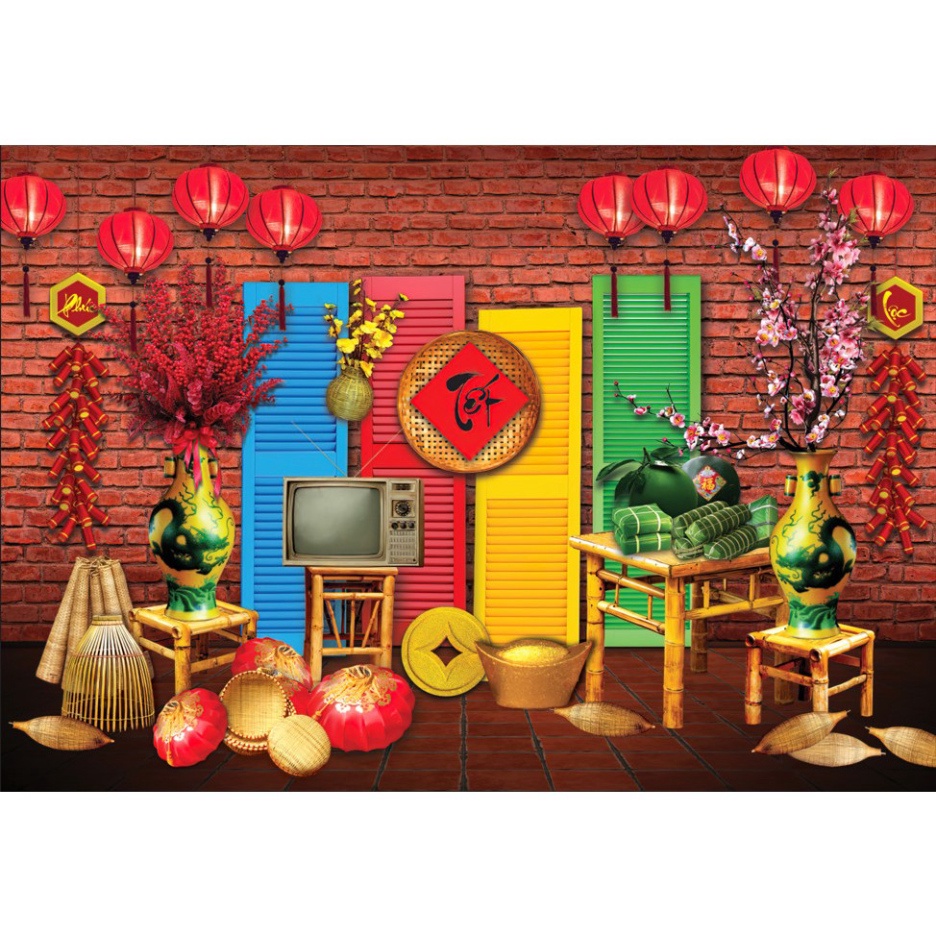 Phông nền trang trí tết - Tranh vải trang trí tết Phông chụp ảnh tết