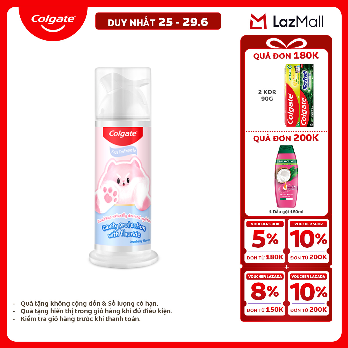 [Chỉ 25-29.6_X2 Voucher giảm đến 20%] Kem đánh răng Colgate cho trẻ em Fluffy hương dâu, dạng nhấn dễ sử dụng 85g