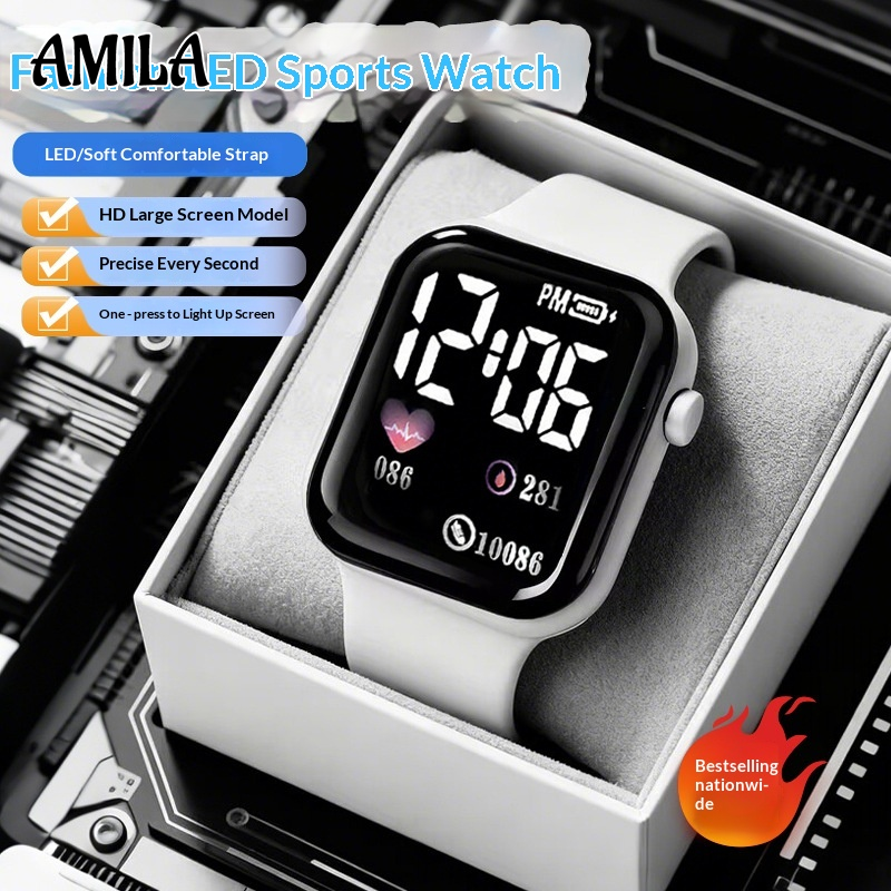 โทรศัพท์มือถือและแท็บเล็ต AMILA แฟชั่น LED สปอร์ตนาฬิกาดิจิตอลพร้อมจอแสดงผลขนาดใหญ่สำหรับผู้ชายและผู้หญิง
