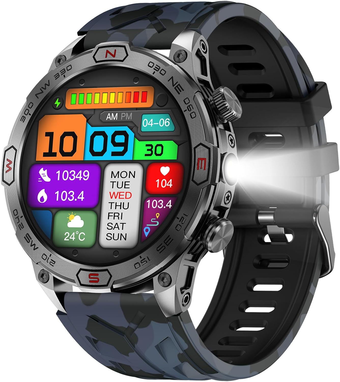 1.43" AMOLED Display Military Smart Watch for Men(Answer/Make Call) LED Flashlight Tactical 1ATM Waterproof Sports Smartwatch Outdoor Fitness Tracker Heart Rate Sleep Monitor for iPhone Android Phone ราคา 5,576 บาท*ส่งฟรี