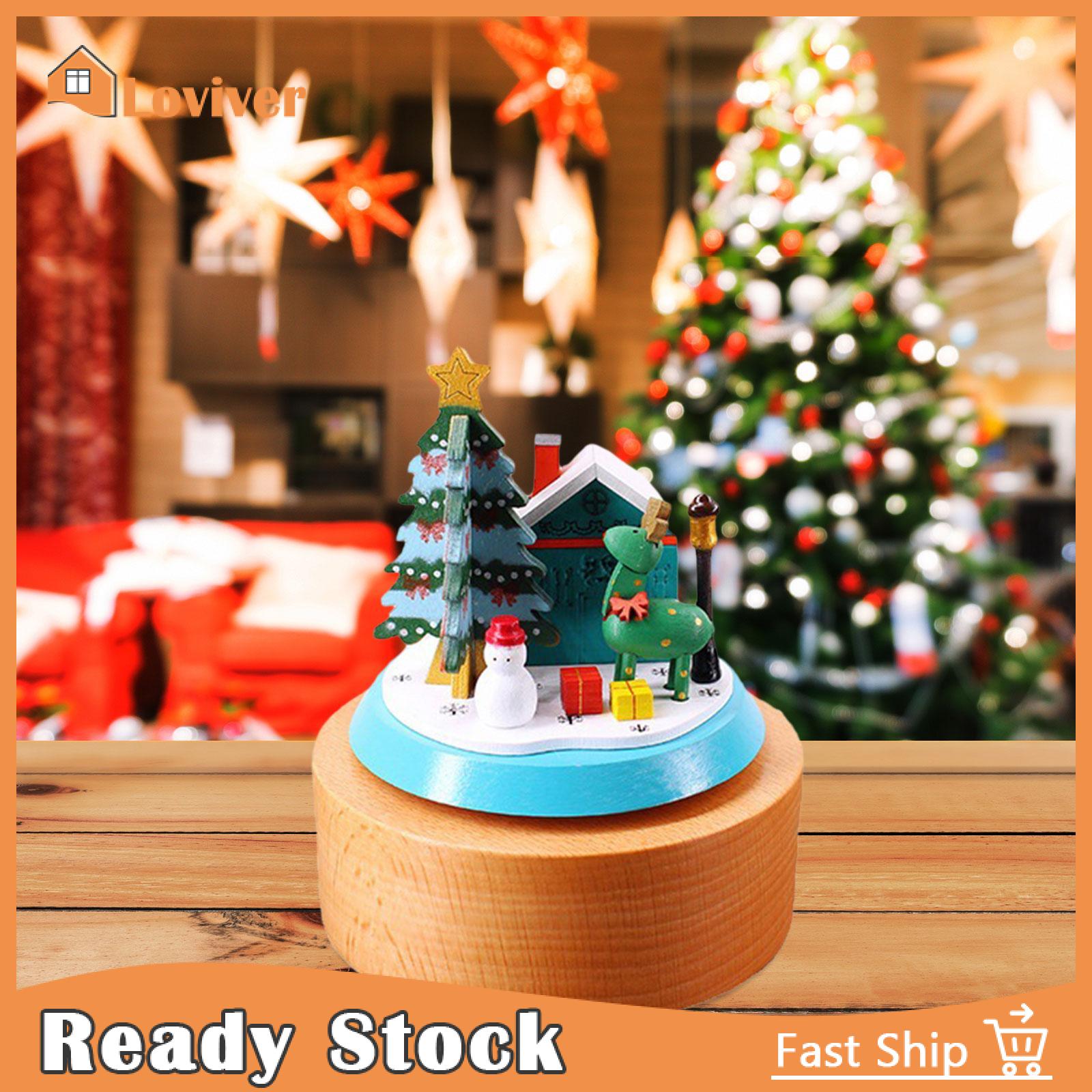 Loviver Christmas Wooden Musical Box Ornaments Music Movement Play Melody