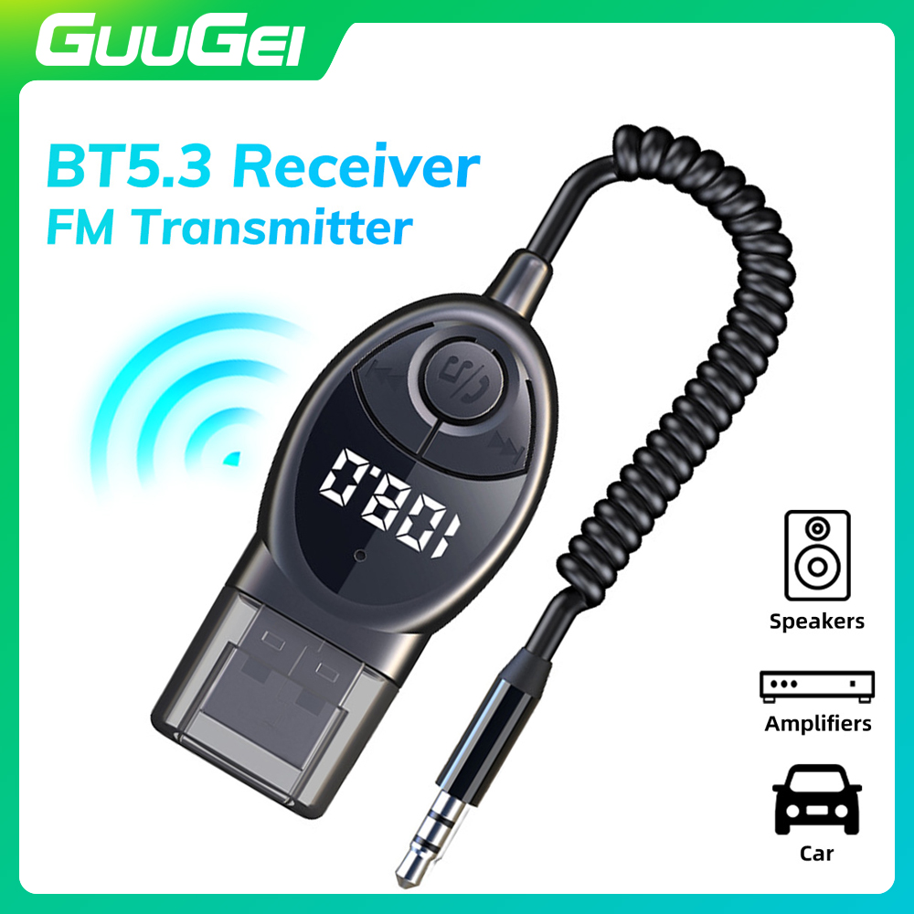 GUUGEI Bluetooth 5.3 Wireless Car Receiver 3.5MM Jack AUX Audio FM Transmitter Adapter ราคา 172 บาท*ส่งฟรี