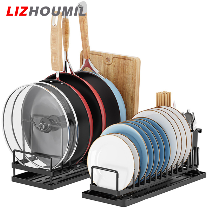 LIZHOUMIL Multifunctional Carbon Steel Dish Drying Rack Set Of 2 Space Saving Plate Organizer Dish Drying Rack Pots Pans Storage Rack Lid Organizer Adjustable Rack For Kitchen Sink  ราคา 1,065 บาท*ส่งฟรี