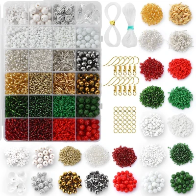 24 Grid Christmas Colorful Beads Kit Glass Beads Bracelet Earrings DIY Jewelry Making Set