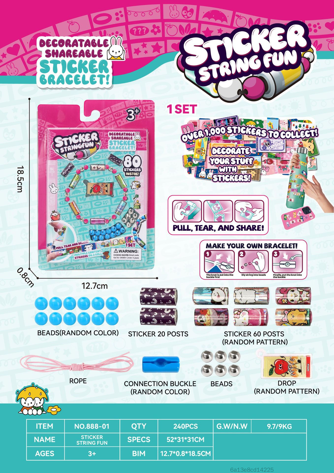 STICKI ROLLDIY bead bracelet tear off sticker blind box childrens creative toy
