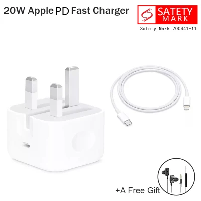 20W Usb-C Original Power Adapter PD Charger 1Meter 3A USB C Cable Set UK Plug Wall Mobile Phone Fast Charger Home Wall Charger +Cable Set for All Iphone Apple Adapter Iphone 12 Pro ipad