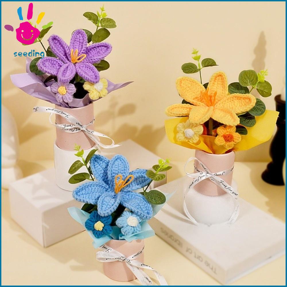 ING Hoa Tulip dệt Bó hoa móc thủ công Xô ôm Được làm thủ công Trang trí bàn làm việc Đồ trang trí Độc đáo Hoa nhân tạo Quà tặng