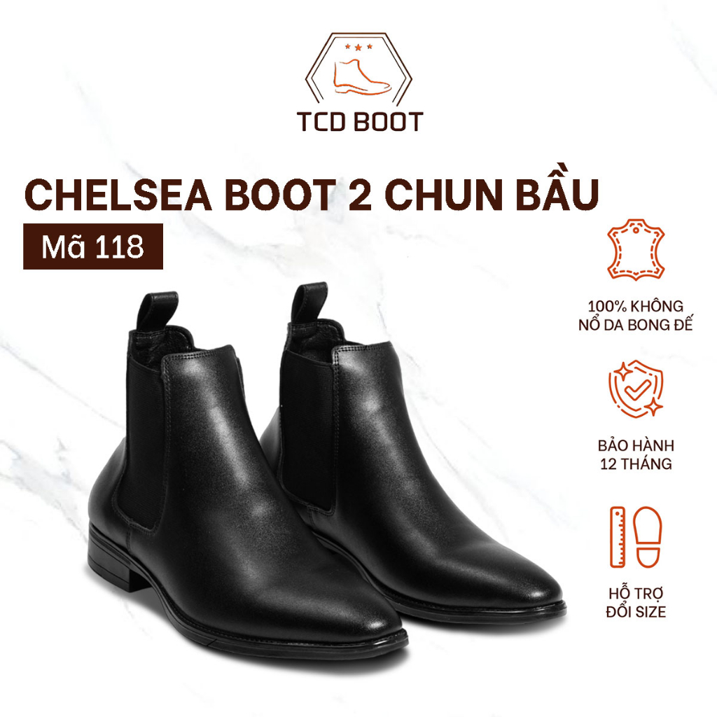 Giày Nam Giày Da Chelsea Boot Nam Chun Cổ Cao 16cm Chelsea Boot Black Cao Cấp Đế Cao - Xưởng Giày Ch