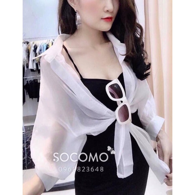 Sơ mi von mỏng buộc vạt, Áo sơ mi kiểu dài tay dáng rộng SM071 - NhiNhi Shop