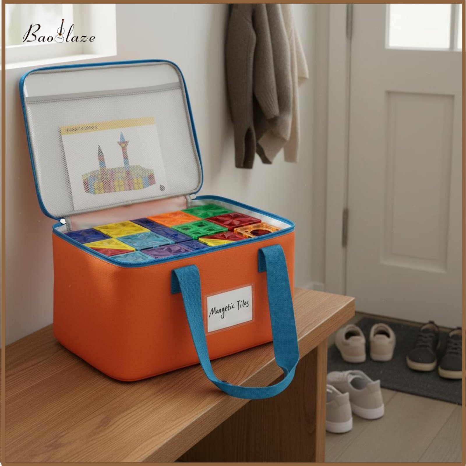 Baoblaze 4 Pieces Two-Way Zipper Toy Storage Bag Multipurpose Portable Building Block Organizer Large Capacity Tile Storage Bag Space Saving for Playroom
