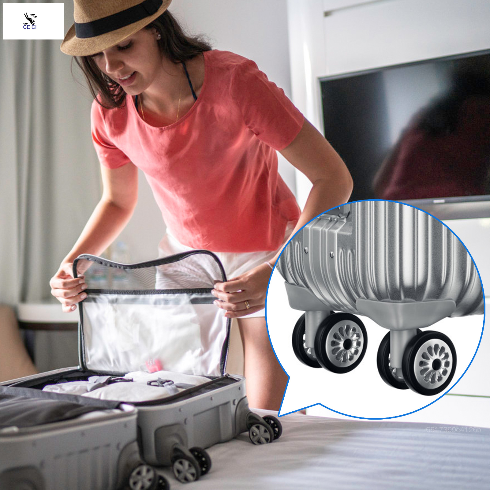 4 cái trường hợp hành lý bánh xe cao su với kim loại trục Bộ phận thay thế cho va li có bánh xe Vali CE-MY