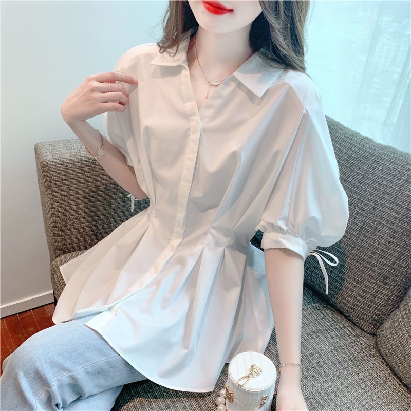 LUNAáo girl phố nữ set đồ nữ đẹp 2024 mùa hè mới khí chất bán mở cổ ren-up đèn lồng tay áo sơ mi nữ 