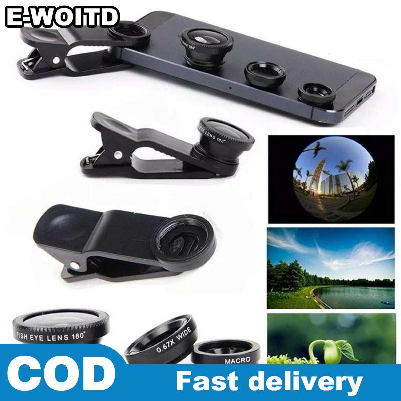 E-WOITD 3 trong 1 cá điện thoại ống kính chung máy ảnh cho điện thoại thông minh góc rộng Ống Kính Fisheye và clip Macro Máy Ảnh Bộ