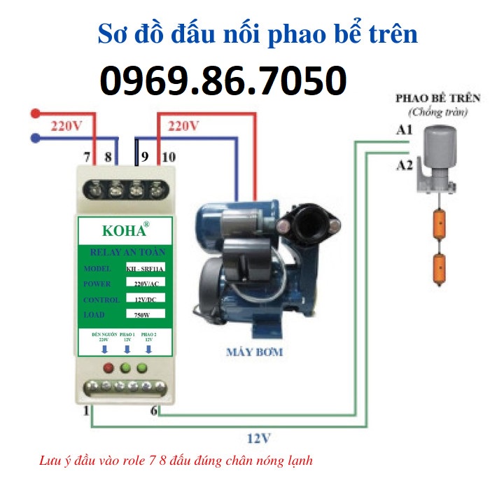 Rơ le an toàn cho phao điện máy bơm nước - Bộ chuyển nguồn phao 12V KOHA-SRF11A Chính Hãng