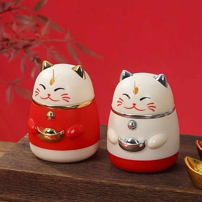 Hủ Đựng Tăm Xỉa Răng Mèo Thần Tài Nhấn Lấy Tăm Tự Động