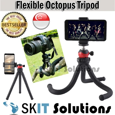 360 Degree Flexible Octopus Mini Tripod Stand for DSLR GoPro Action Camera, Foldable Portable Tripod Stand w/ Mobile Phone Holder Bracket for SmartPhones bet 5.5 to 8.5cm, Octopus Tripod Phone, Octopus Tripod Camera, Octopus Mobile Phone Standing Tripod