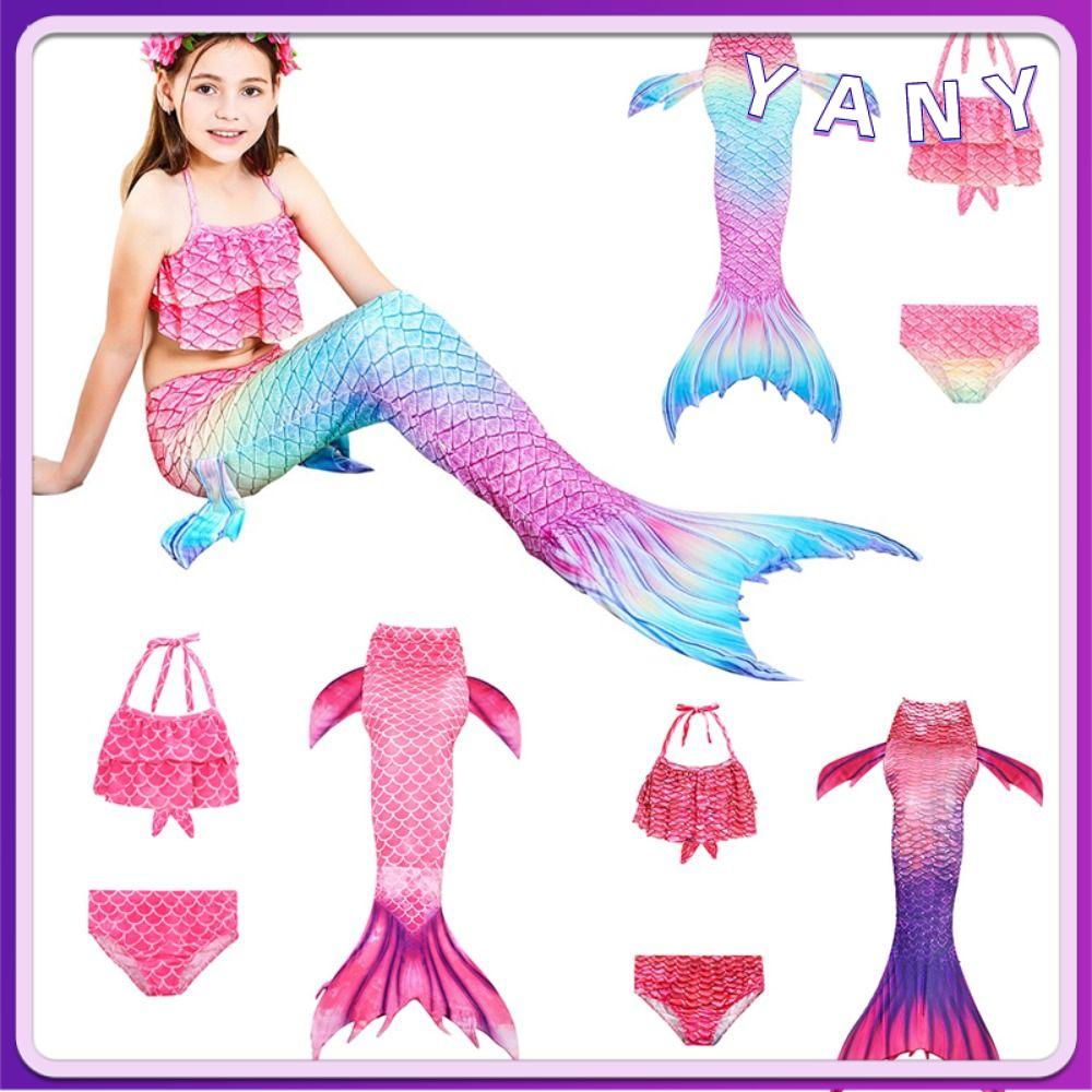 YANY 3Pcs Fancy Swimmable Bikini Set Colorful Kids Mermaid Tail Memaid