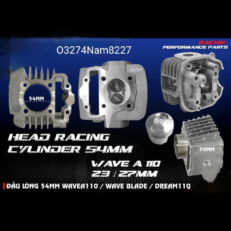 Bộ đầu lòng hơi xi lanh 54mm xe WAVE S110 RSX Alpha 110....