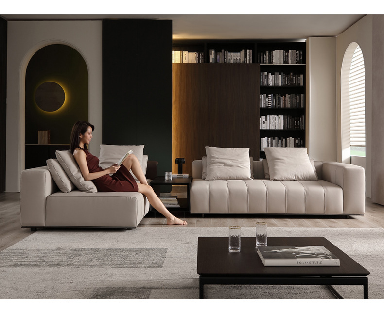 Sofá italiano minimalista de piel, teclas de piano, moderno, minimalista, nórdico, arte en piel, villa italiana, muebles de sala de estar de lujo y luminosos