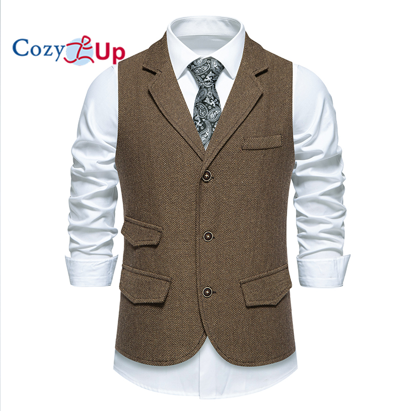 Ấm cúng lên người đàn ông xương cá phù hợp với áo ghi lê len kinh doanh Tweed Retro Áo ghi lê phù rể ôm vừa