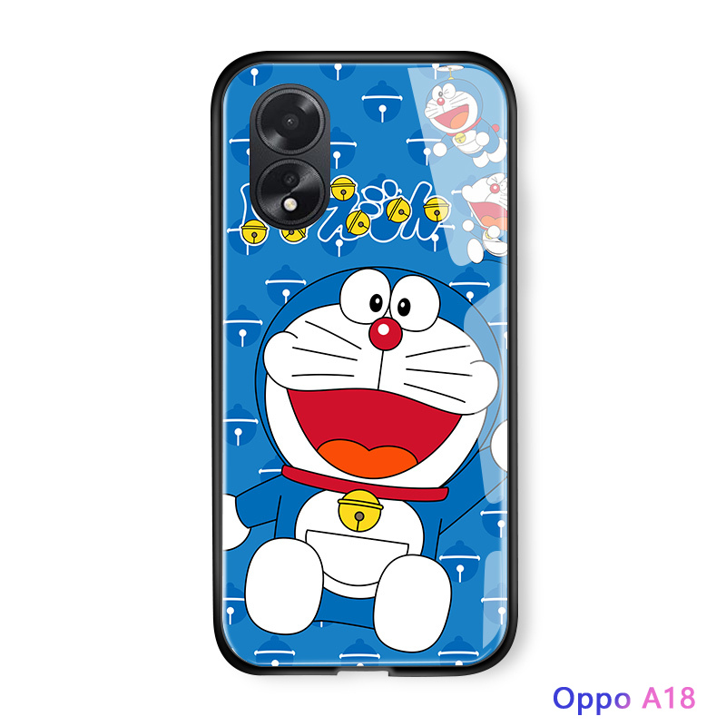 Diorcase vỏ cho Oppo A18 A38 phim hoạt hình sang trọng cho cô gái Doraemon mèo trường hợp bóng kính cường lực Ốp lưng cạnh mềm vỏ