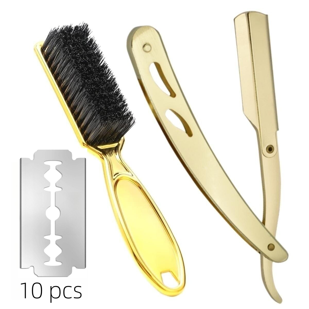 1 set 1 set Barber Manual Razor Beard Brush Set With 10 Blades Men