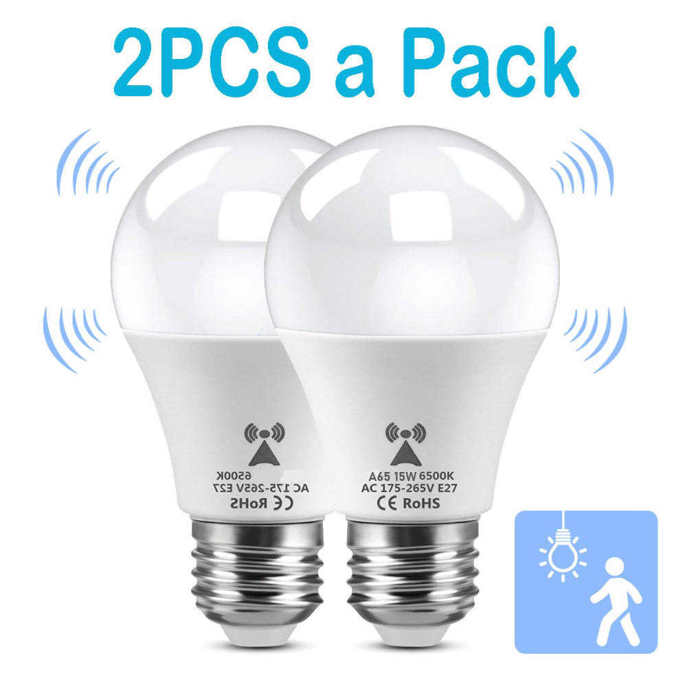 OIMG 2PCS E27 LED Radar Motion Sensor Bulb 220V White Light 6000K Infrared Detection Intelligent Light Night Work 15W 12W Radar Induction Bulb