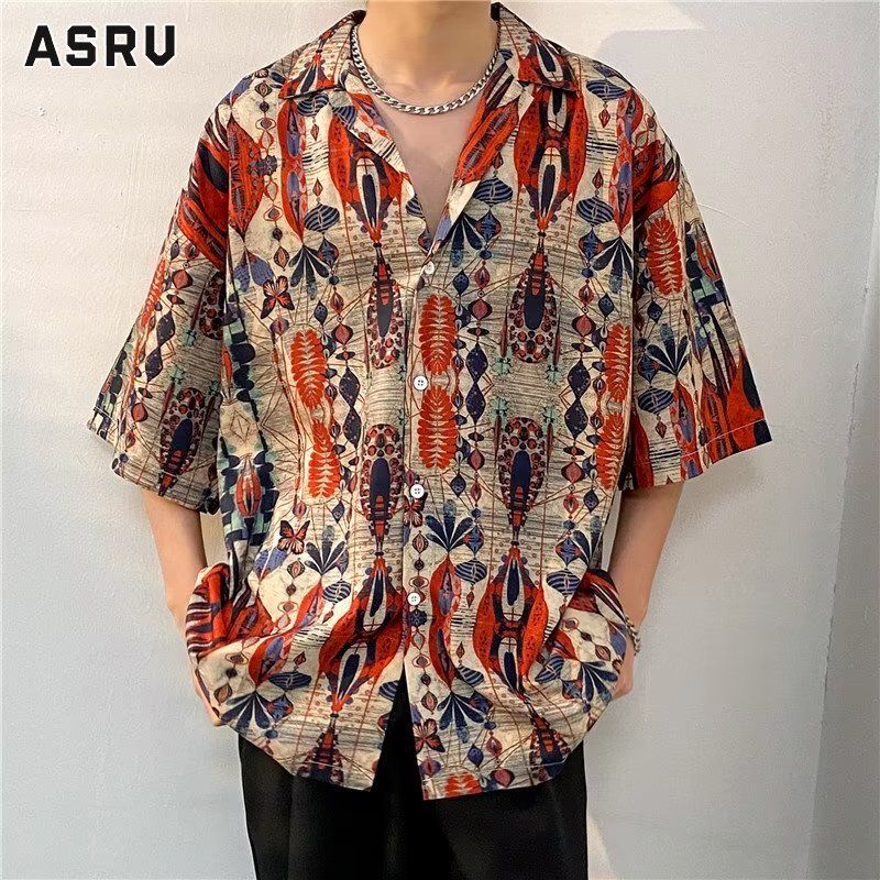ASRV Men's shirt print casual shirt Hawaii beach resort top ราคา 183 บาท*ส่งฟรี