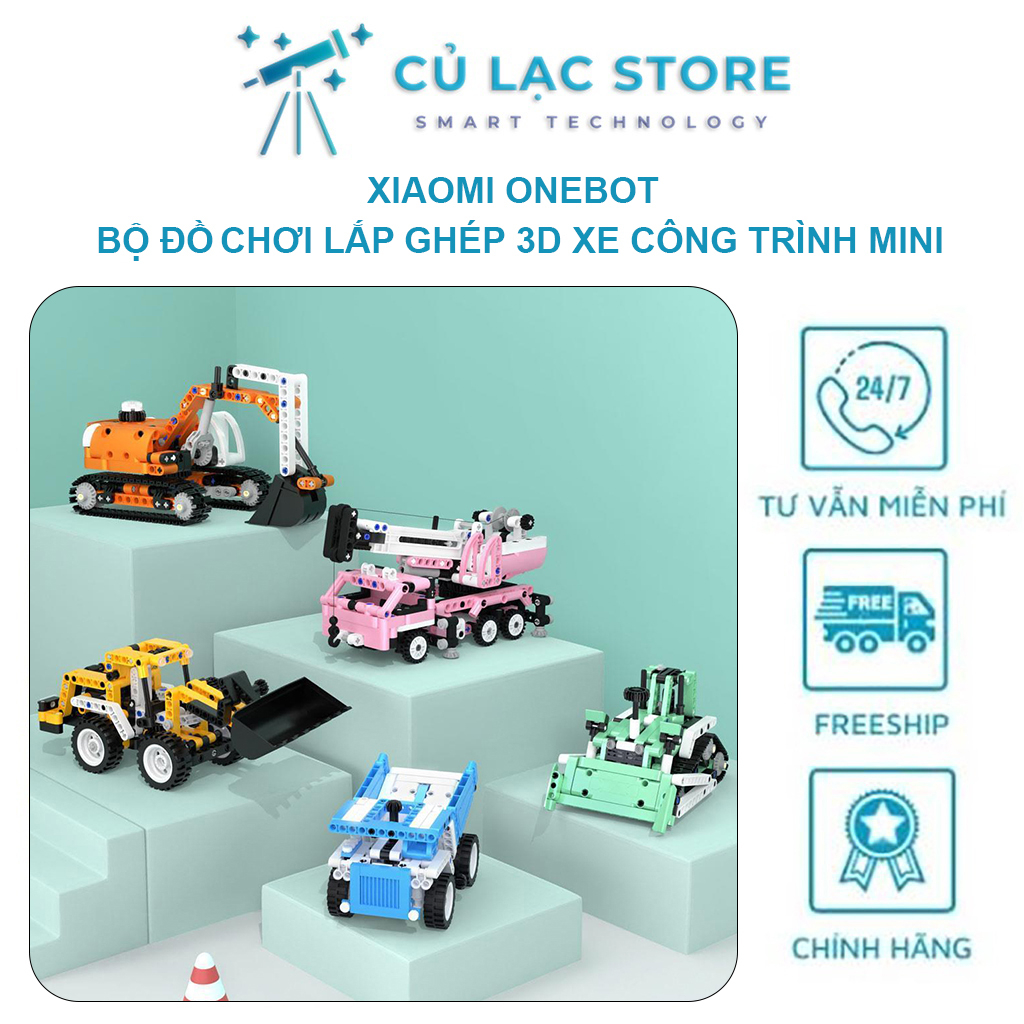 [Xiaomi Onebot] Bộ đồ chơi xếp hình lắp ráp xe công trường mini, hướng dẫn lắp ghép 3D trên điện tho
