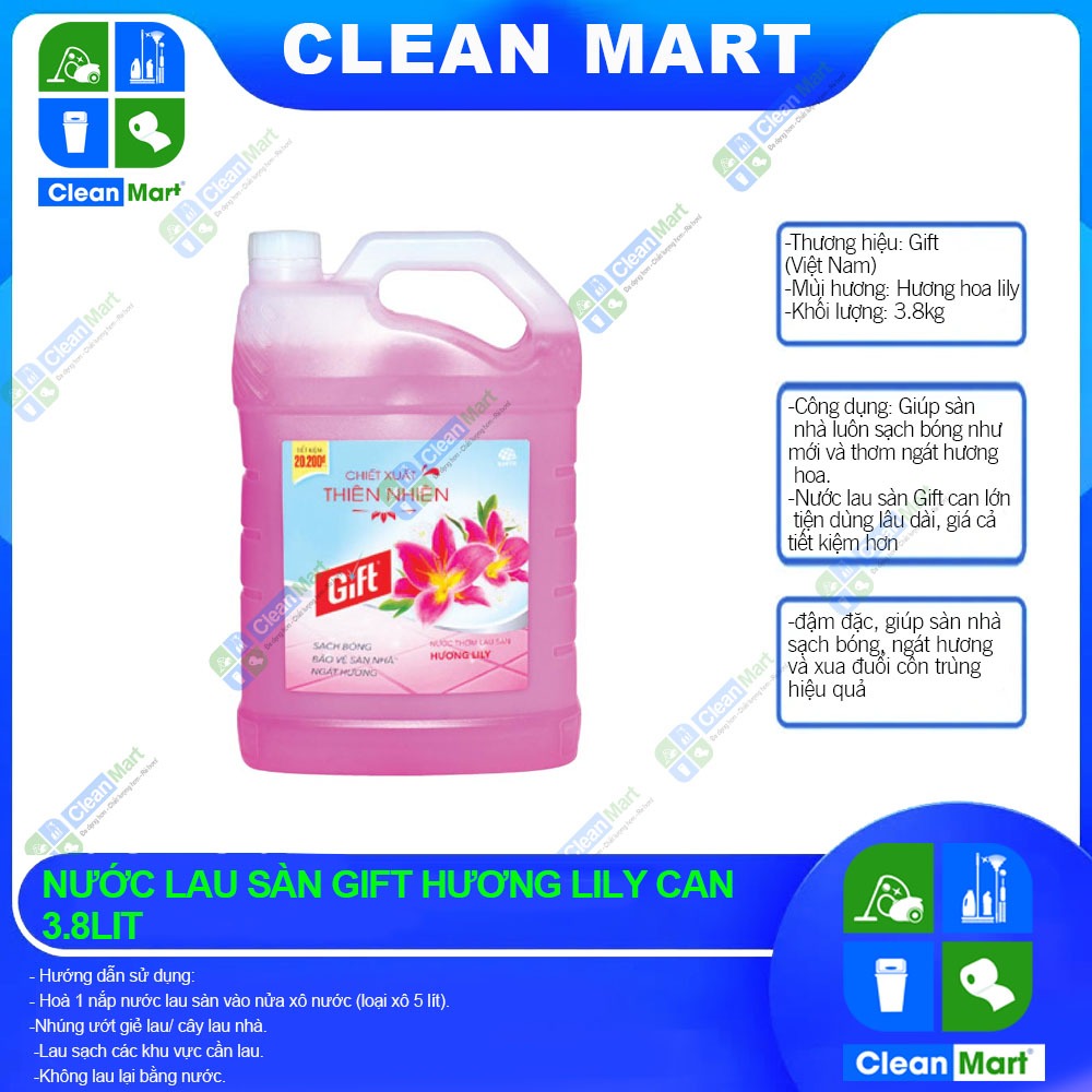 Nước Lau Sàn Gift Hương Lily Can 3.8 kg - CLEAN MART