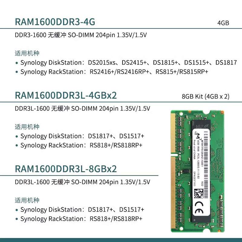 Synology Nas ds218 + ds718 + ds918 + ds918 + ds1517 + 1817 + 418 chơi 8G DDR3L mô-đun bộ nhớ RAM